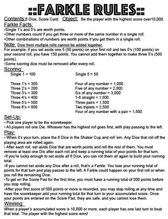 rules for dice game farkle
